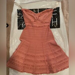 HERVE LEGER Stretchy Bandage Blush Bodycon Mini scuba strapless Dress S